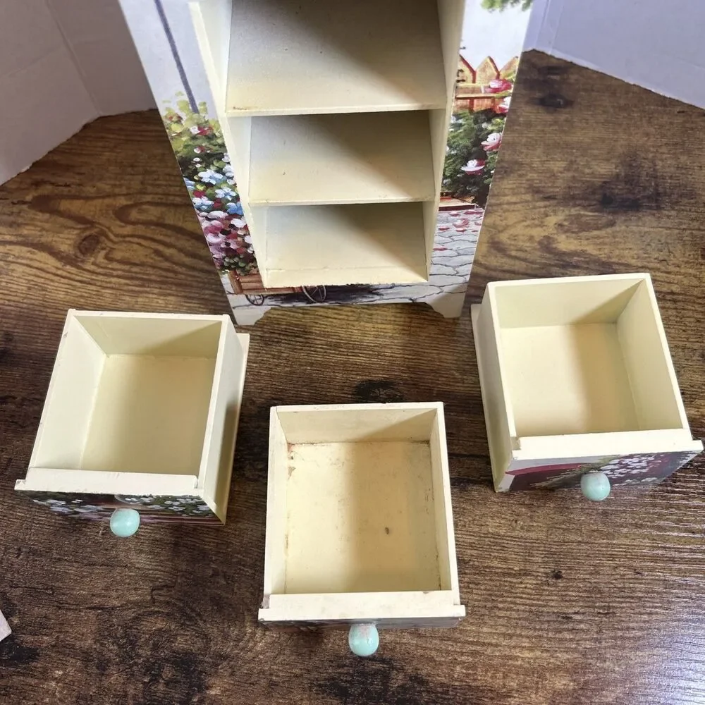 Anister Gifts Wood Jewelry Box Floral 3 Drawer Arch Cottage Vintage Shabby Chic